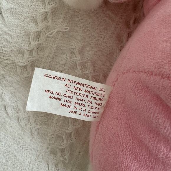 NOS Vintage Chosun White Bunny Rabbit Pink Terry Cloth Overalls Plush 13" - Picture 4 of 4